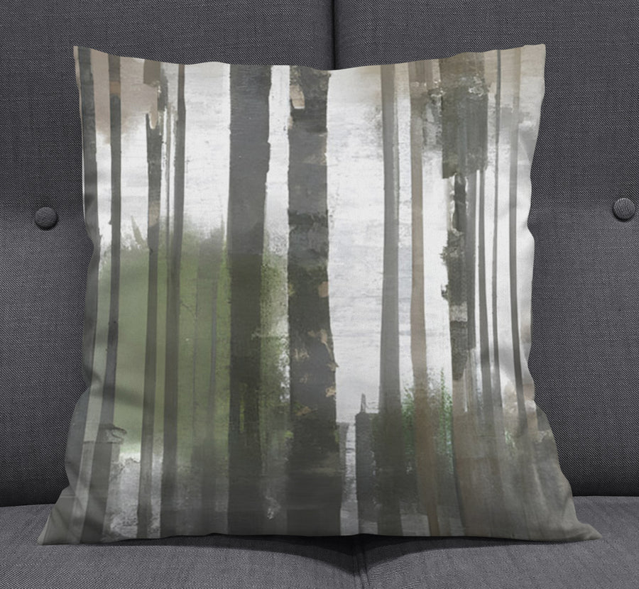 Gray Vertical Forest Blur Stripe Pattern Throw Pillow Cover