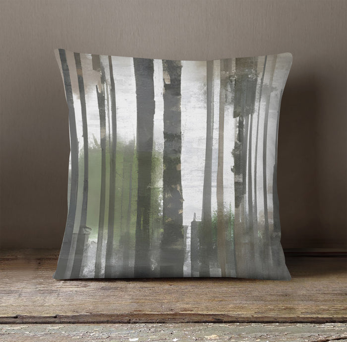 Gray Vertical Forest Blur Stripe Pattern Throw Pillow Cover