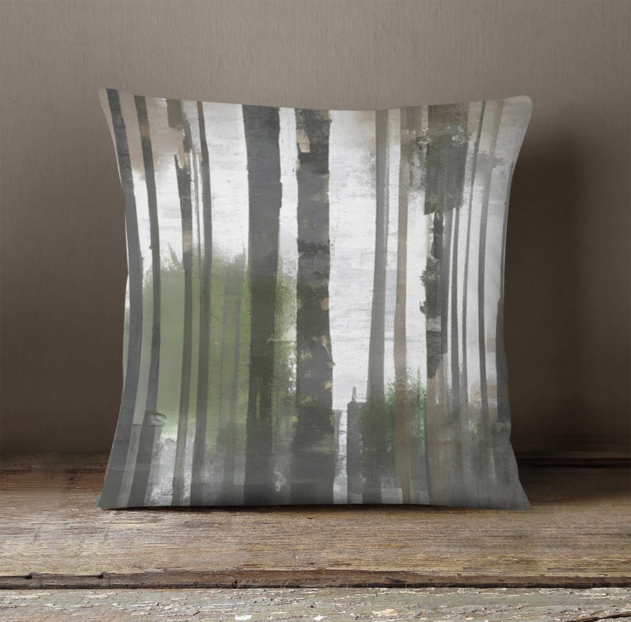 Gray Vertical Forest Blur Stripe Pattern Throw Pillow Cover