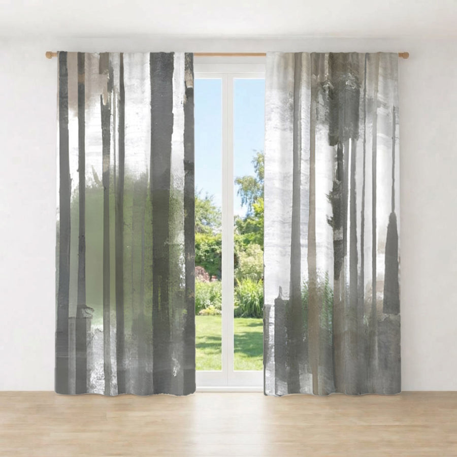 Gray Vertical Forest Blur Stripe Pattern Window Curtains
