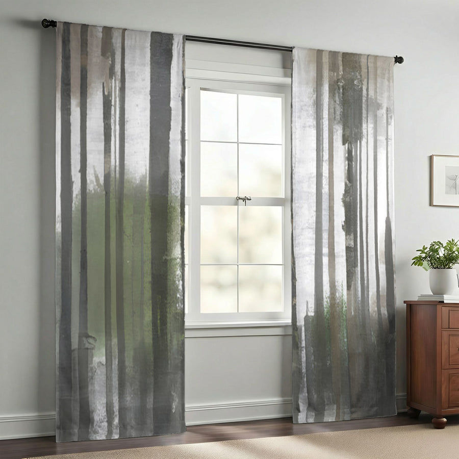 Gray Vertical Forest Blur Stripe Pattern Window Curtains