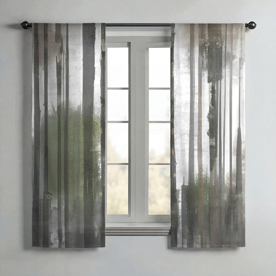 Gray Vertical Forest Blur Stripe Pattern Window Curtains