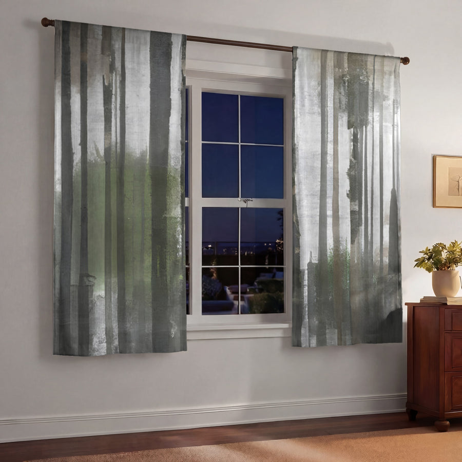 Gray Vertical Forest Blur Stripe Pattern Window Curtains