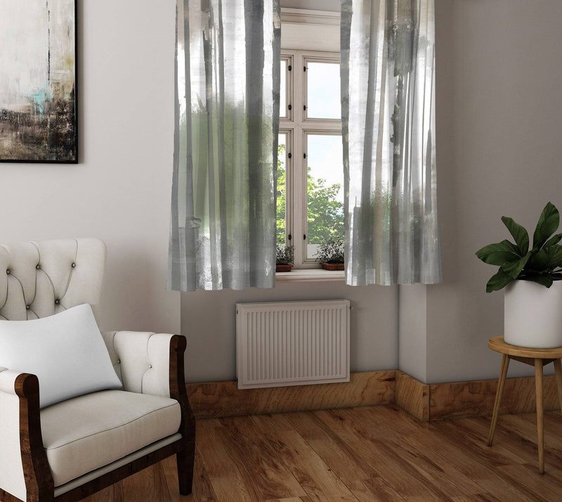 Abstract Striped Window Curtains - White, Green and Gray Print - Deja Blue Studios