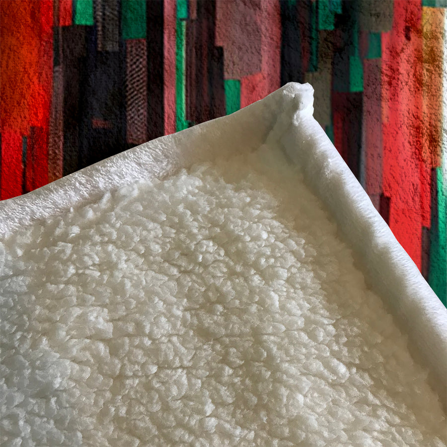 Red and Green Vertical Broken Stripe Abstract Pattern Fleece Sherpa Blanket