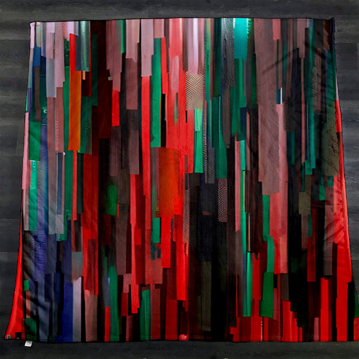 Red and Green Vertical Broken Stripe Abstract Pattern Fleece Sherpa Blanket