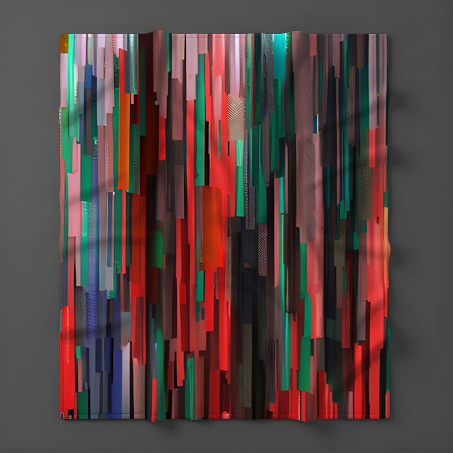 Red and Green Vertical Broken Stripe Abstract Pattern Fleece Sherpa Blanket