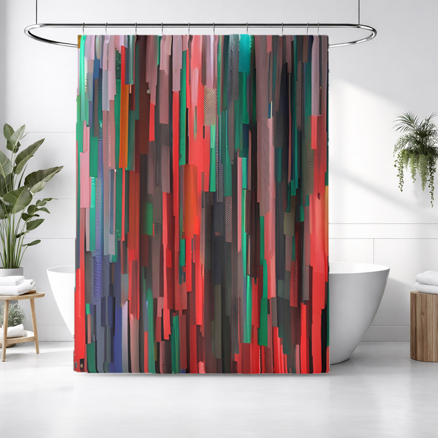 Red and Green Vertical Broken Stripe Abstract Pattern Shower Curtain