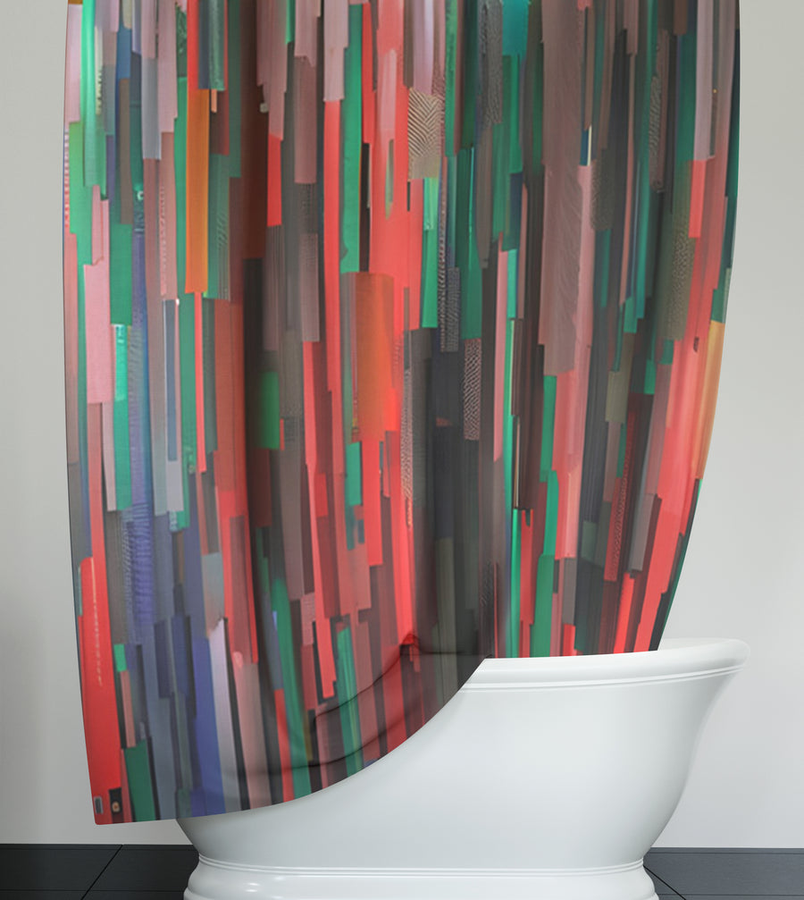 Red and Green Vertical Broken Stripe Abstract Pattern Shower Curtain