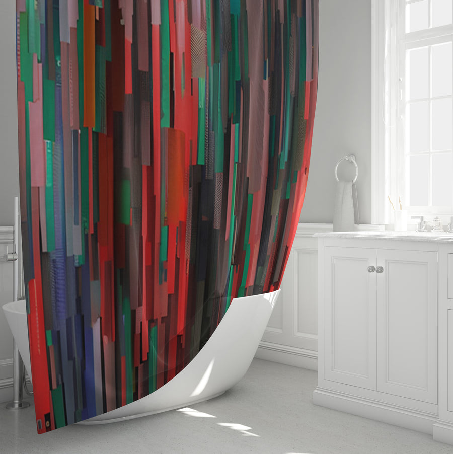 Red and Green Vertical Broken Stripe Abstract Pattern Shower Curtain