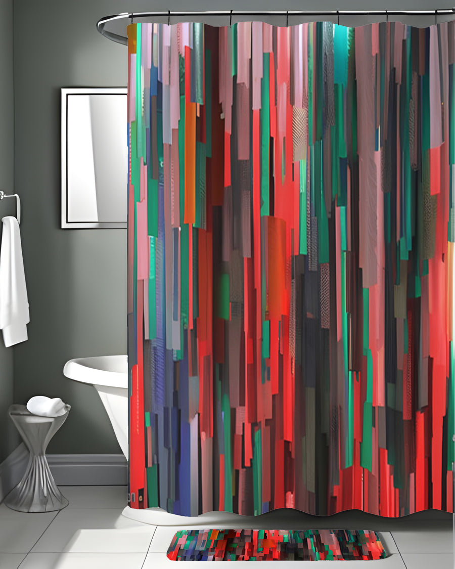 Red and Green Vertical Broken Stripe Abstract Pattern Shower Curtain