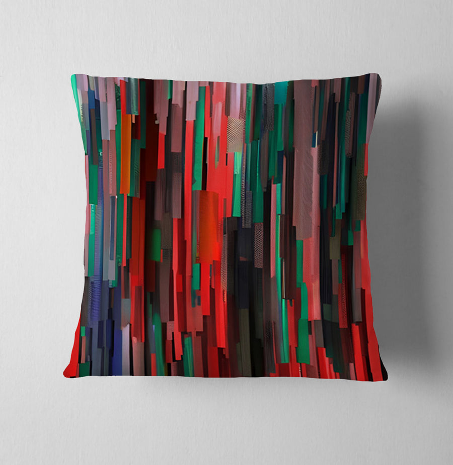 Red and Green Vertical Broken Stripe Abstract Pattern Throw Pillow Cover