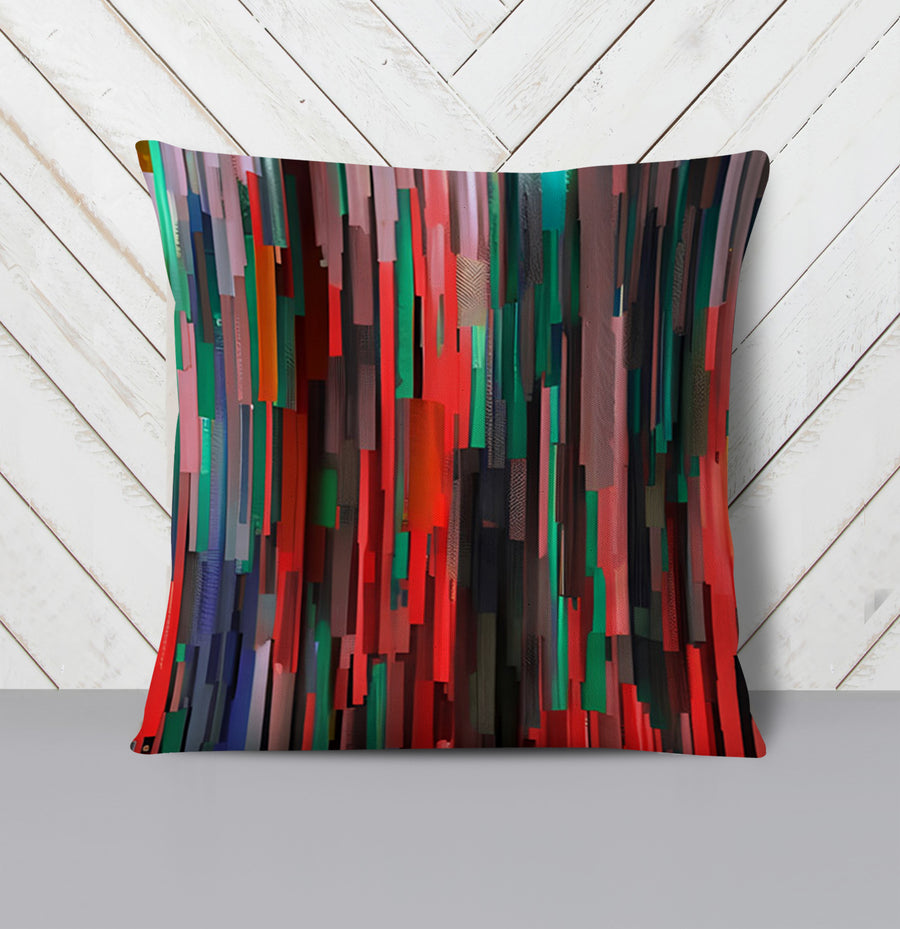 Red and Green Vertical Broken Stripe Abstract Pattern Throw Pillow Cover