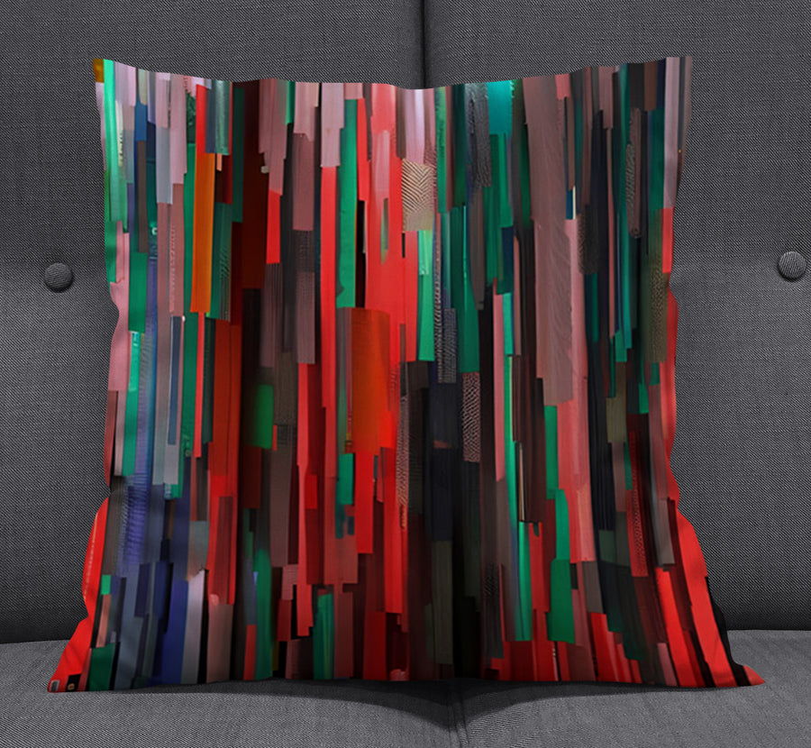 Red and Green Vertical Broken Stripe Abstract Pattern Throw Pillow Cover