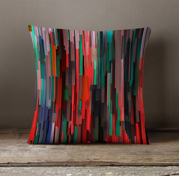 Red and Green Vertical Broken Stripe Abstract Pattern Throw Pillow Cover