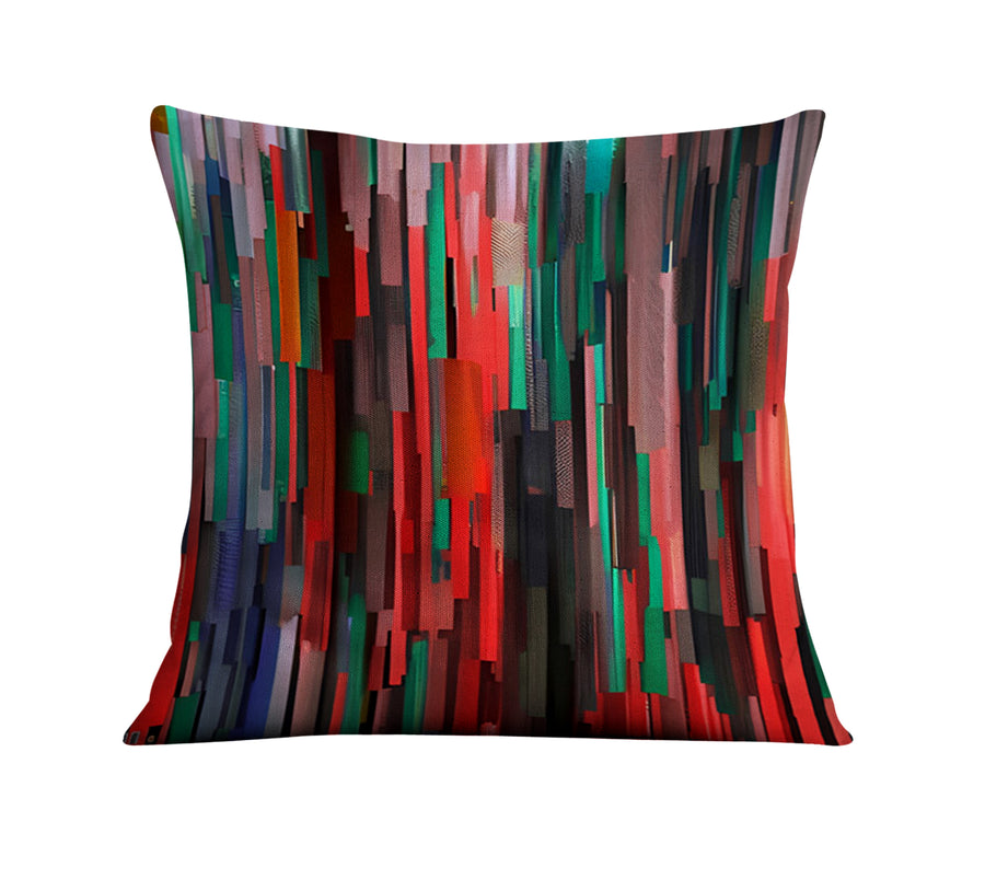 Red and Green Vertical Broken Stripe Abstract Pattern Throw Pillow Cover