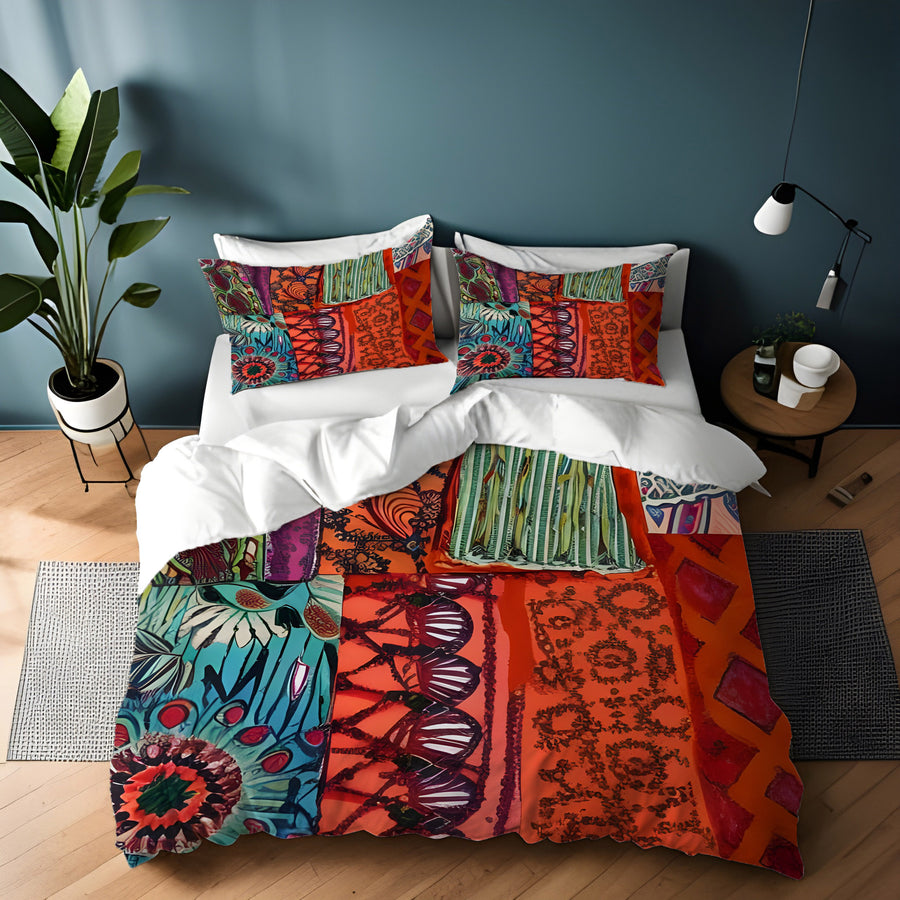 Multicolor Patchwork Textile Pattern Duvet Cover
