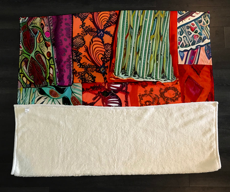 Multicolor Patchwork Textile Pattern Fleece Sherpa Blanket