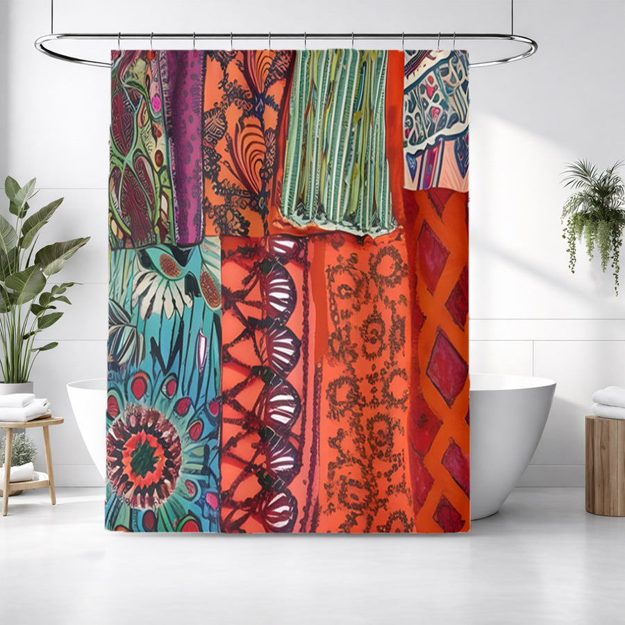 Multicolor Patchwork Textile Pattern Shower Curtain