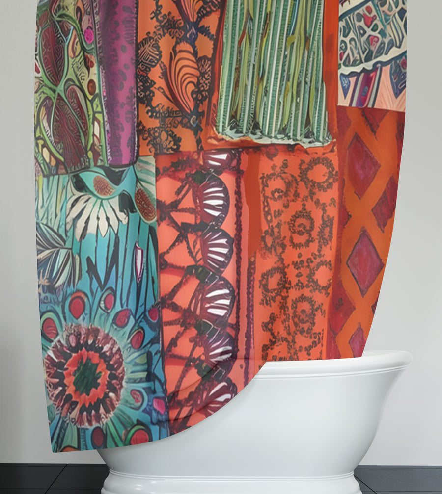 Multicolor Patchwork Textile Pattern Shower Curtain