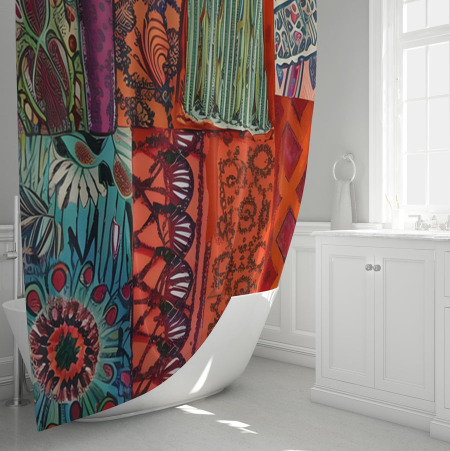 Multicolor Patchwork Textile Pattern Shower Curtain