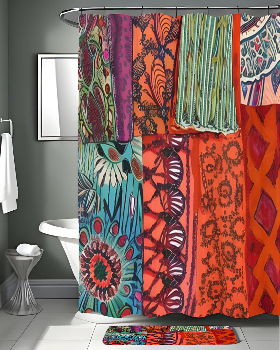 Multicolor Patchwork Textile Pattern Shower Curtain