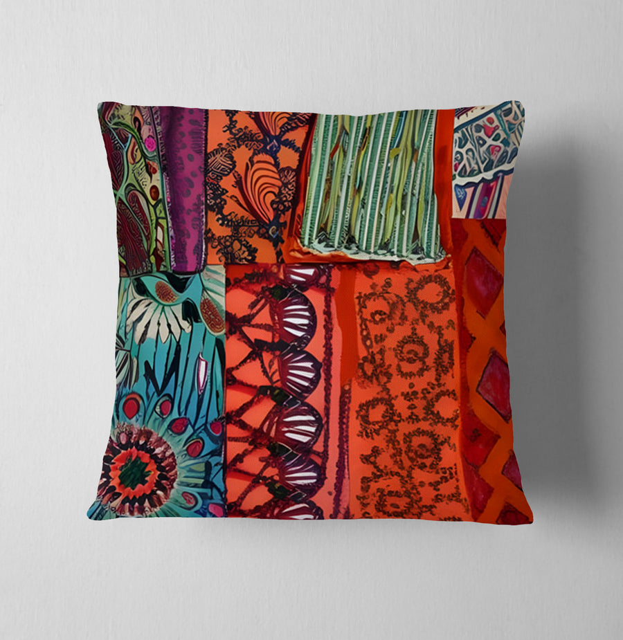 Multicolor Patchwork Textile Pattern Throw Pillow Cover