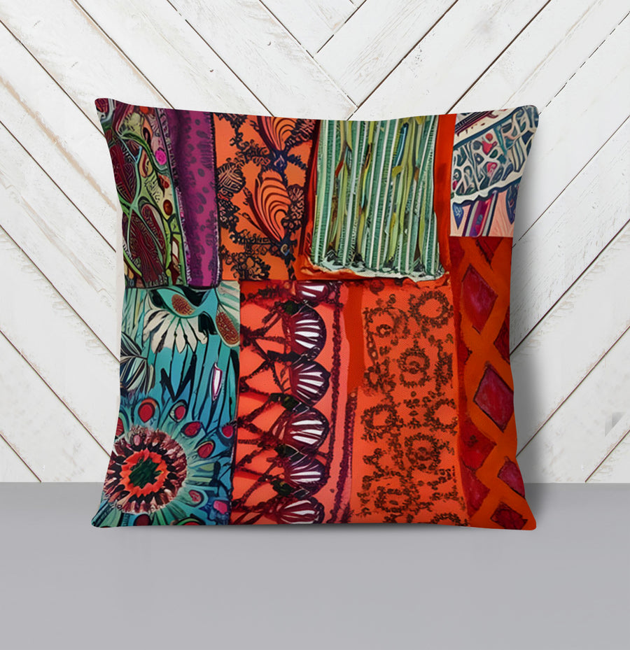 Multicolor Patchwork Textile Pattern Throw Pillow Cover