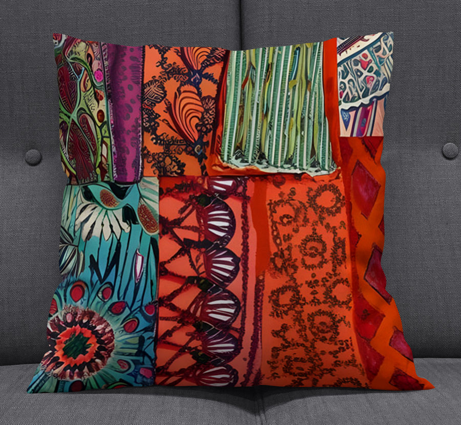 Multicolor Patchwork Textile Pattern Throw Pillow Cover