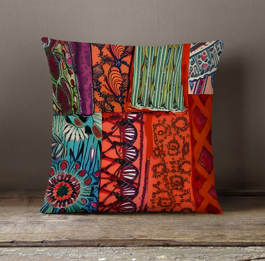 Multicolor Patchwork Textile Pattern Throw Pillow Cover