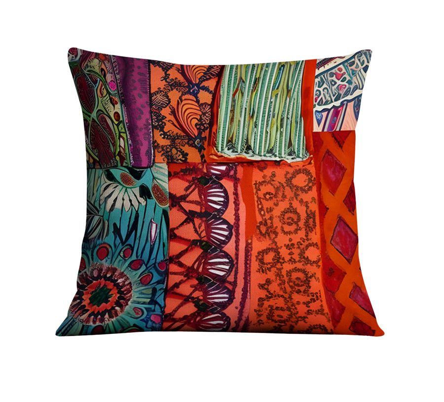 Multicolor Patchwork Textile Pattern Throw Pillow Cover