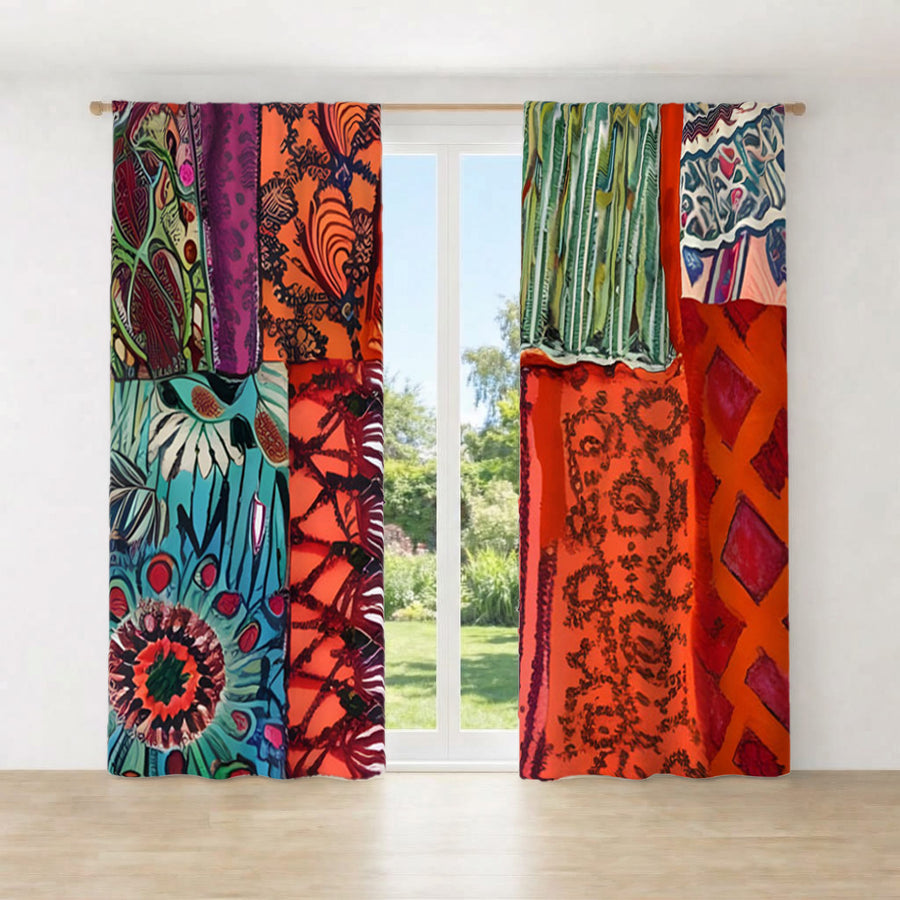 Multicolor Patchwork Textile Pattern Window Curtains