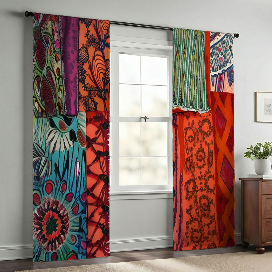 Multicolor Patchwork Textile Pattern Window Curtains