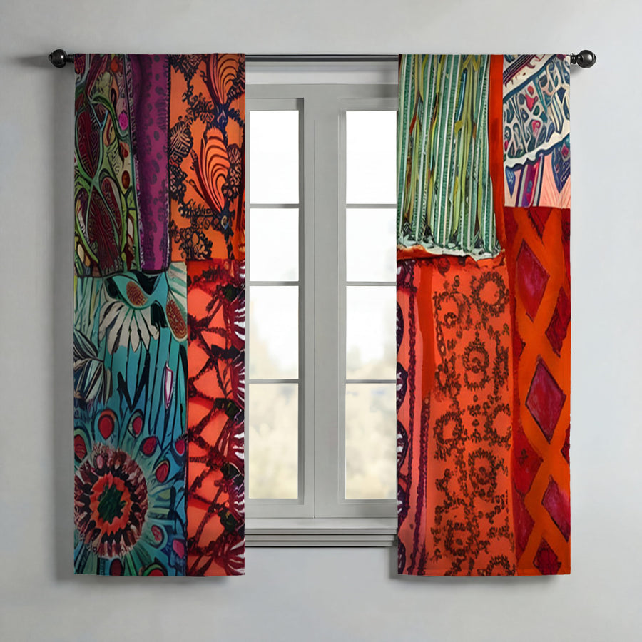 Multicolor Patchwork Textile Pattern Window Curtains