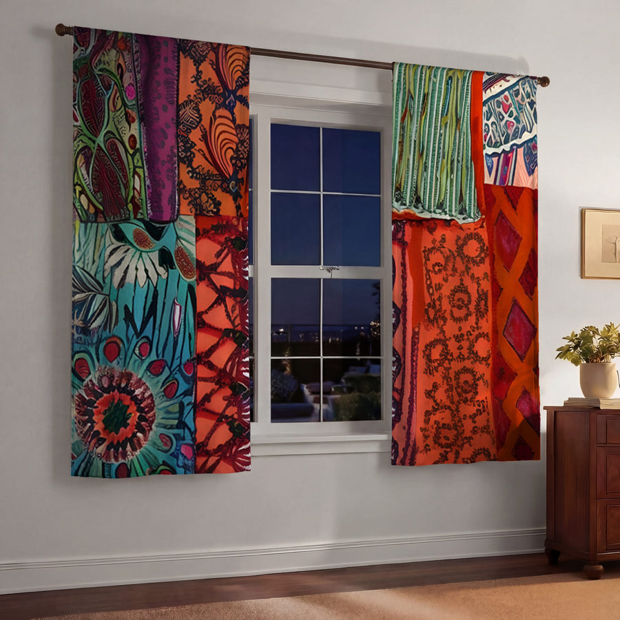 Multicolor Patchwork Textile Pattern Window Curtains