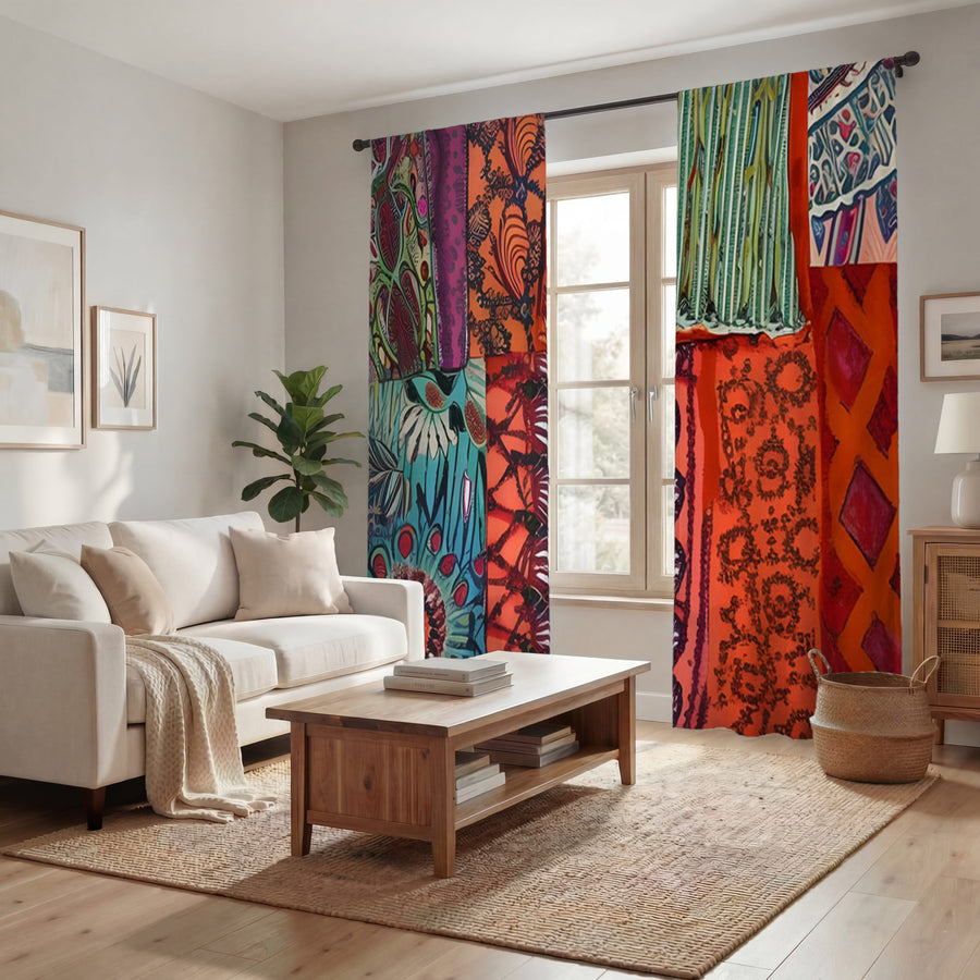Multicolor Patchwork Textile Pattern Window Curtains
