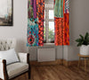 Bohemian Rags Window Curtains - Red Multi Colored Abstract Block Design - Deja Blue Studios