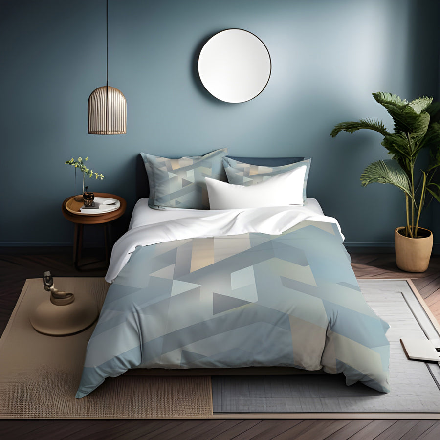 Blue Geometric Facet Pattern Duvet Cover