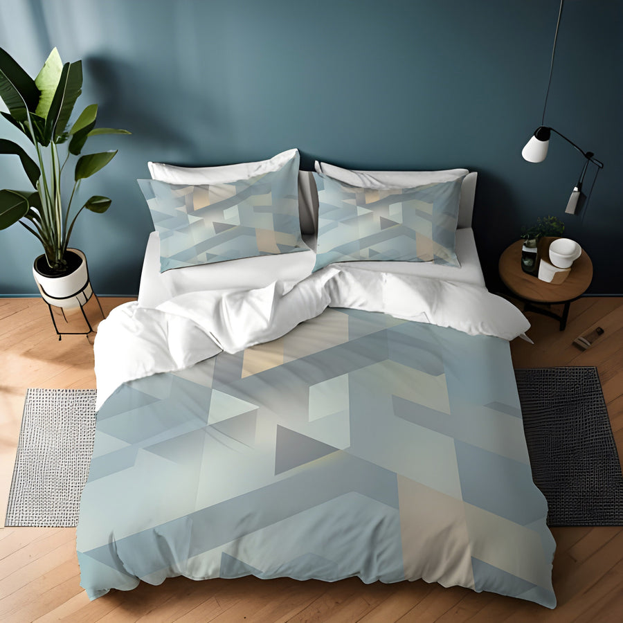 Blue Geometric Facet Pattern Duvet Cover
