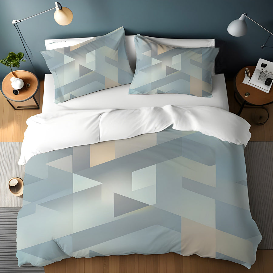 Blue Geometric Facet Pattern Duvet Cover