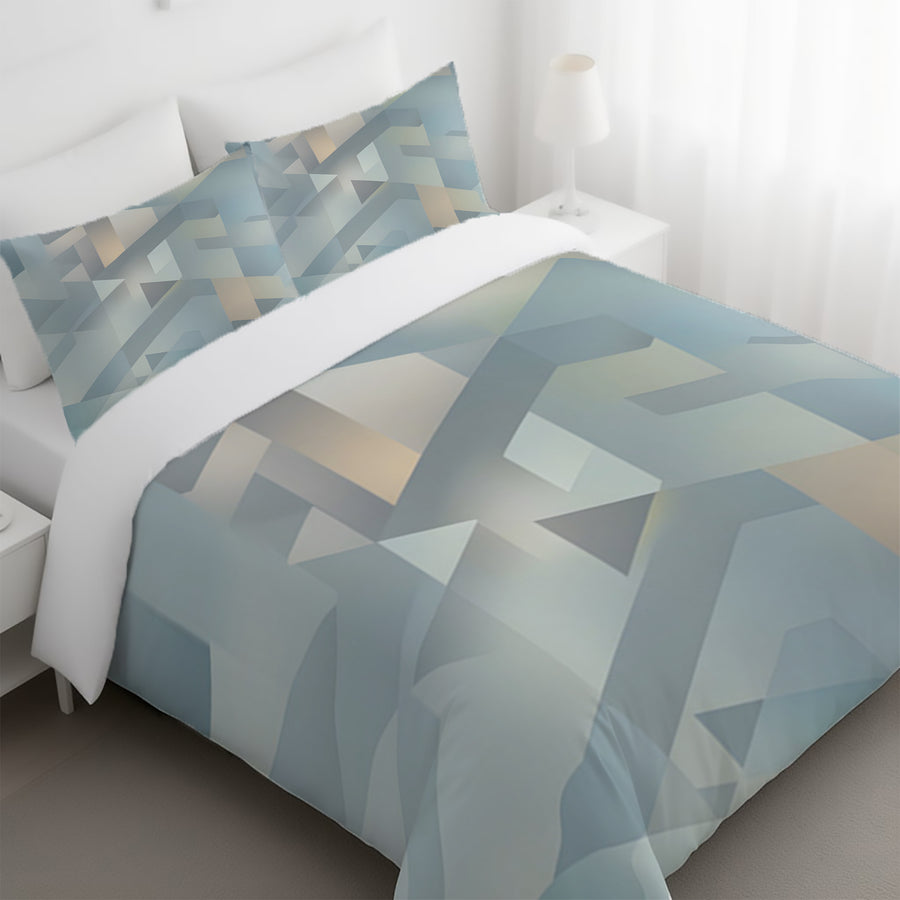 Blue Geometric Facet Pattern Duvet Cover