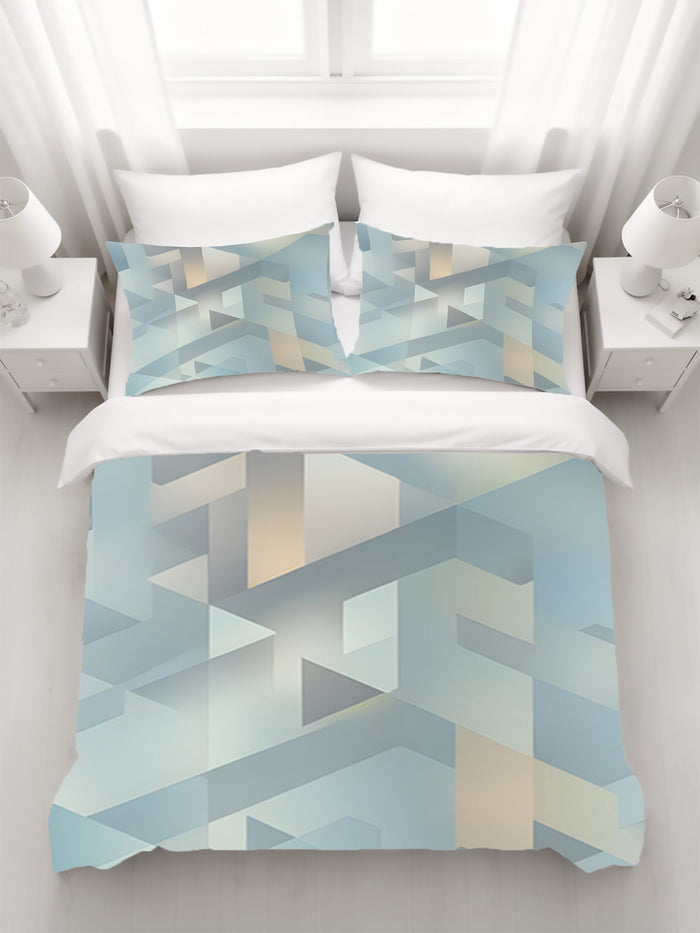 Blue Geometric Facet Pattern Duvet Cover