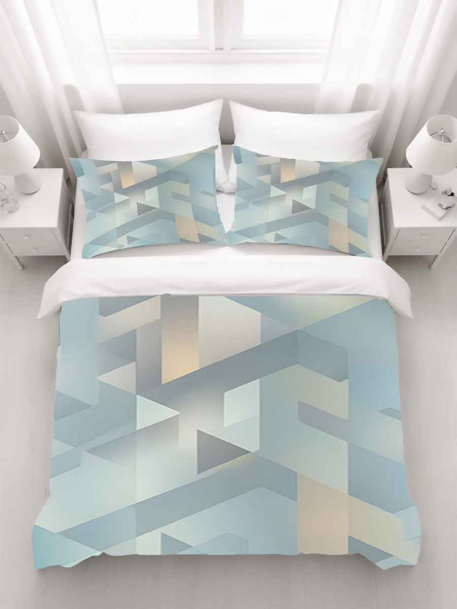 Blue Geometric Facet Pattern Duvet Cover