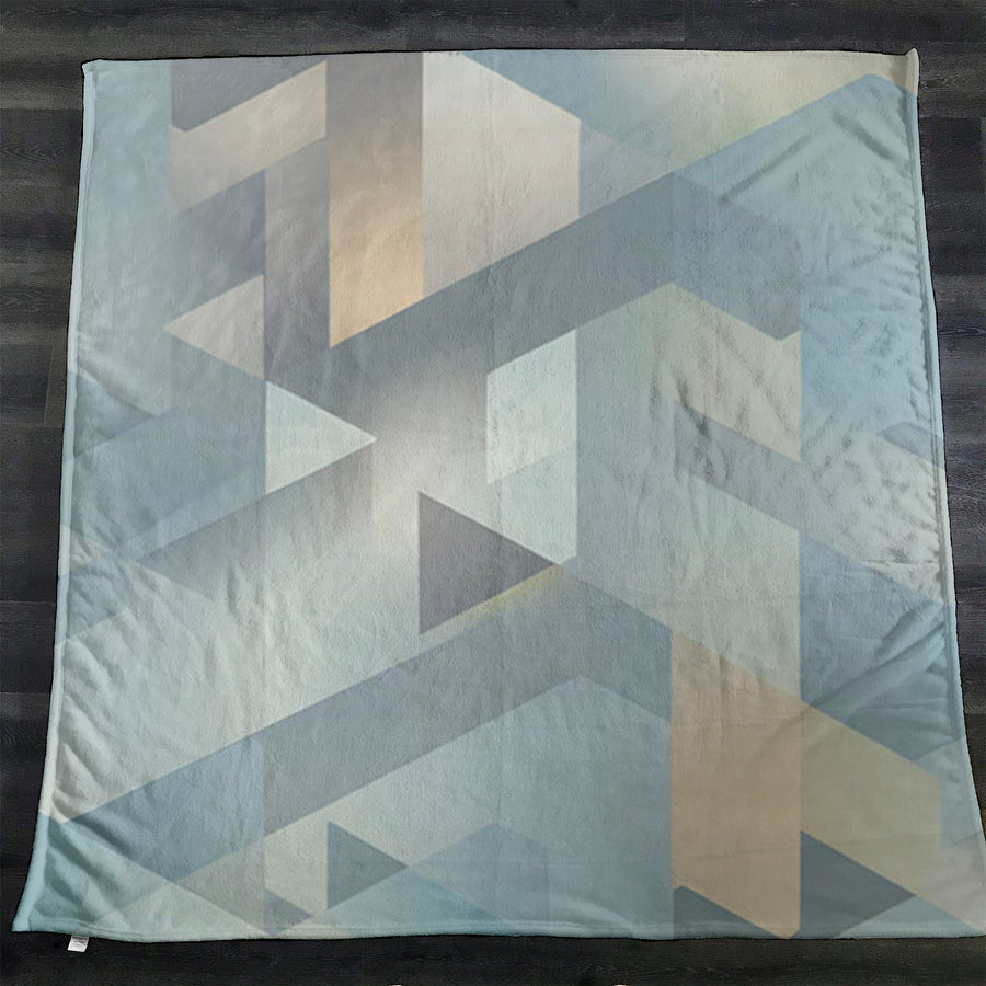 Blue Geometric Facet Pattern Fleece Sherpa Blanket