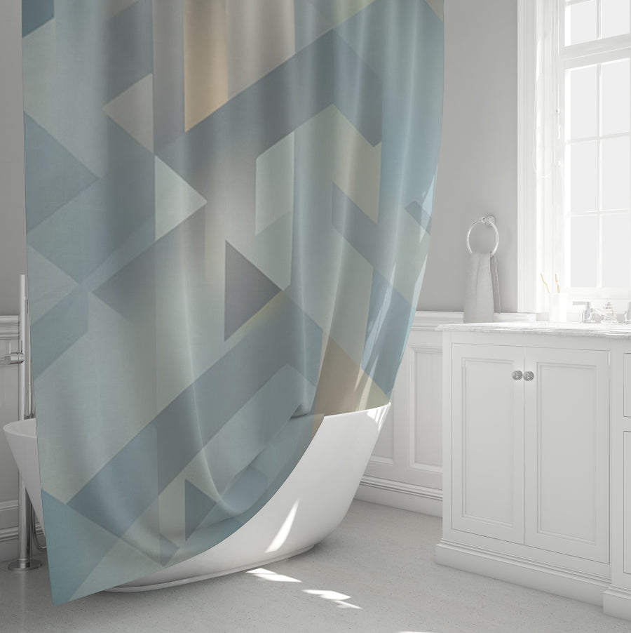 Blue Geometric Facet Pattern Shower Curtain
