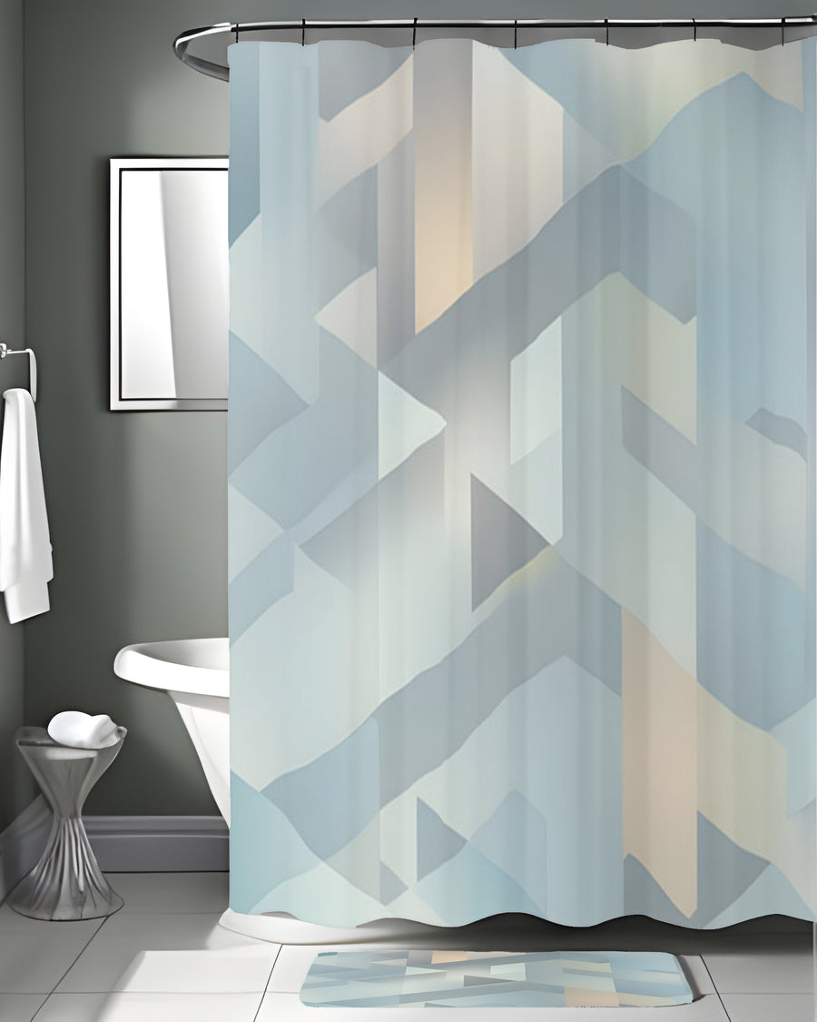 Blue Geometric Facet Pattern Shower Curtain