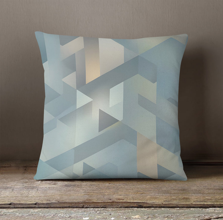 Blue Geometric Facet Pattern Throw Pillow Cover