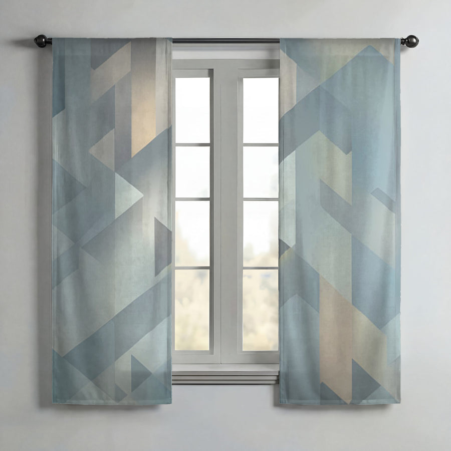 Blue Geometric Facet Pattern Window Curtains