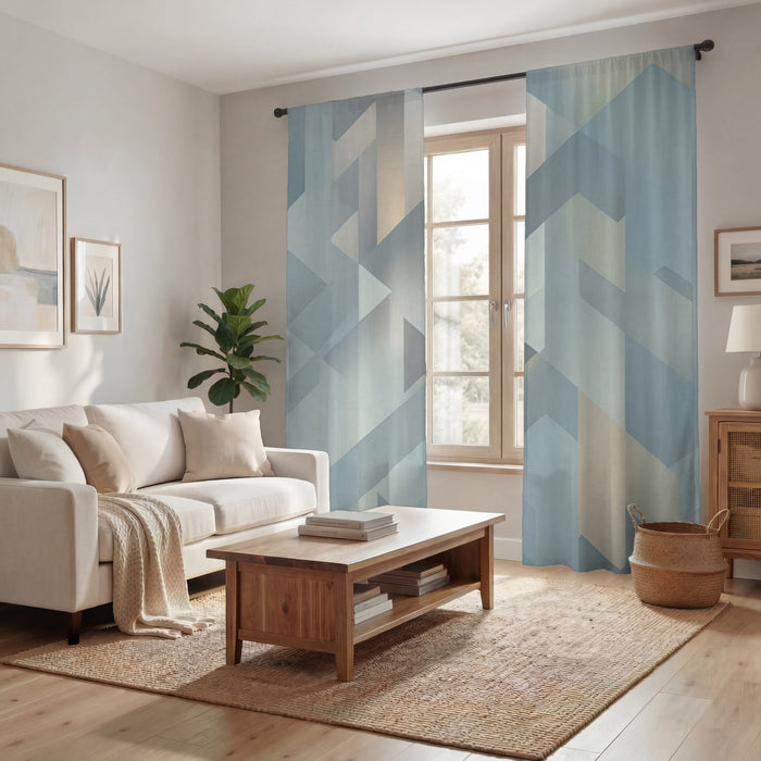 Blue Geometric Facet Pattern Window Curtains