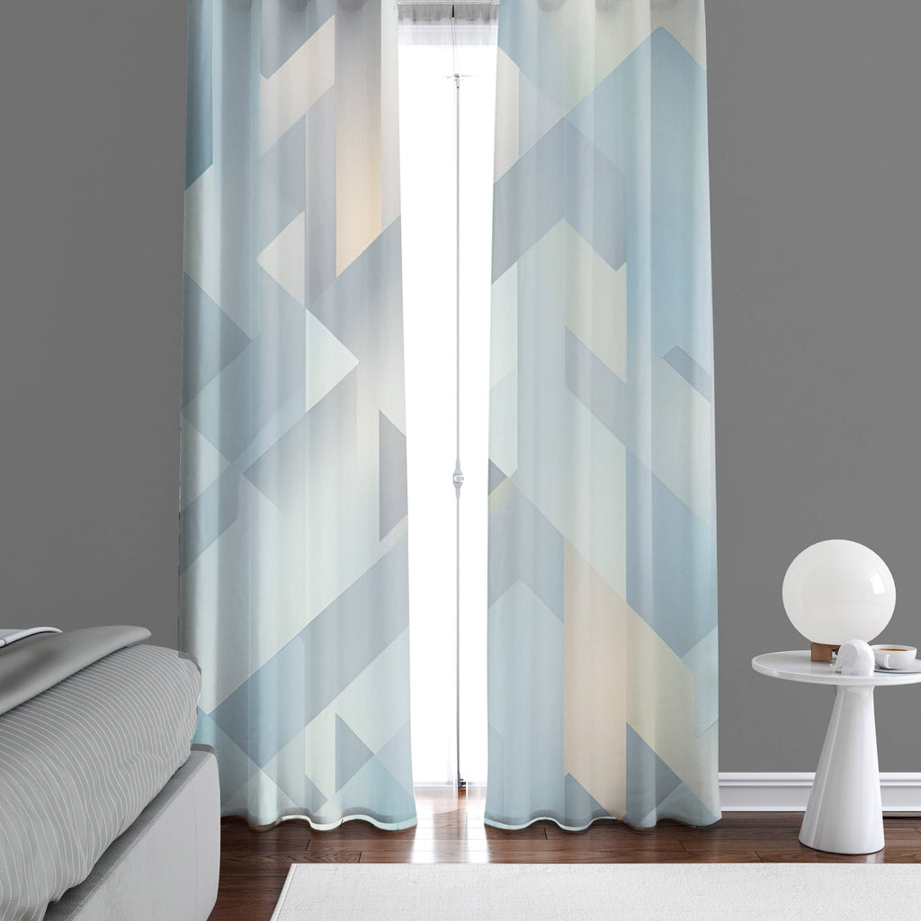 Abstract Shapes Window Curtains - Blue Tone Geometric Shapes Design - Deja Blue Studios
